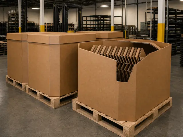 Corrugated Gaylord bulk boxes on wood pallets