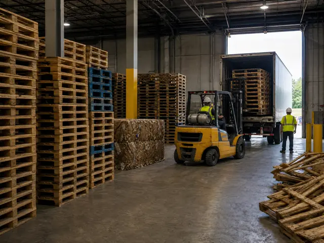 Pallet recycling pickup at an industrial loading dock
